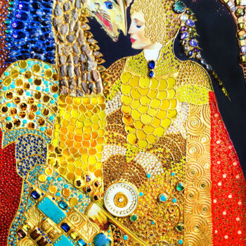 Painting titled "Woman knight and dr…" by Irina Bast, Original Artwork, Acrylic Mounted on Wood Stretcher frame