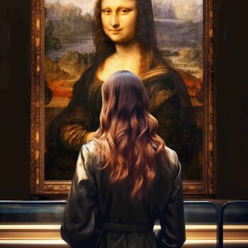 Digital Arts titled "Woman in museum wit…" by Irina Bast, Original Artwork, Digital Print Mounted on Wood Stretcher frame