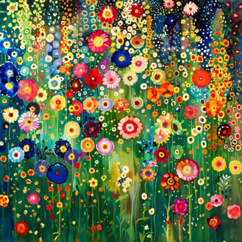 Digital Arts με τίτλο "Klimt's garden. Col…" από Irina Bast, Αυθεντικά έργα τέχνης, Ψηφιακή εκτύπωση Τοποθετήθηκε στο Ξύλινο…