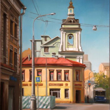 「Утро на улице Покро…」というタイトルの絵画 Irina Bogdanovaによって, オリジナルのアートワーク, オイル ウッドストレッチャーフレームにマウント