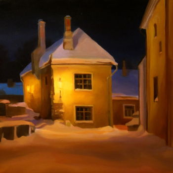 「Старый дом в Таллине」というタイトルの絵画 Irina Bogdanovaによって, オリジナルのアートワーク, オイル ウッドストレッチャーフレームにマウント