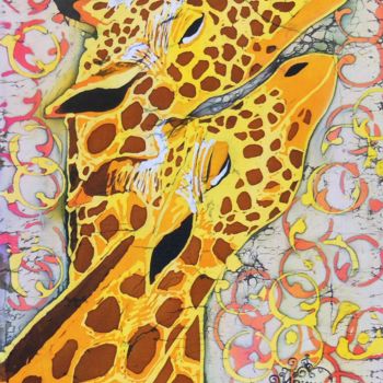 Painting titled "Loving giraffes" by Irina Bogomolova, Original Artwork, Acrylic