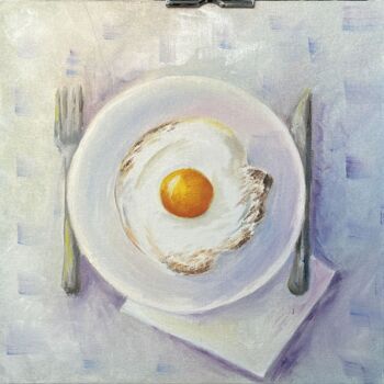 Ζωγραφική με τίτλο "The Egg for Breakfa…" από Irina Brazhnikova, Αυθεντικά έργα τέχνης, Λάδι Τοποθετήθηκε στο Χαρτόνι