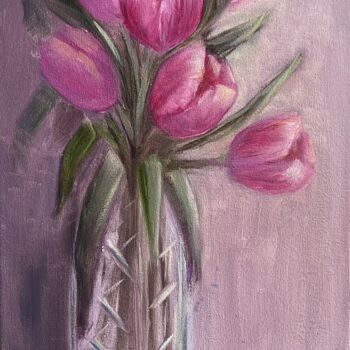 Ζωγραφική με τίτλο "The Tulips" από Irina Brazhnikova, Αυθεντικά έργα τέχνης, Λάδι Τοποθετήθηκε στο Ξύλινο φορείο σκελετό