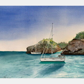 Painting titled "Blaue Lagune" by Irina Brendel, Original Artwork, Watercolor