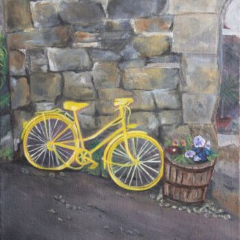 Painting titled "Vieux vélo.Salers" by Irina Caby (Bonbon.mme), Original Artwork, Oil