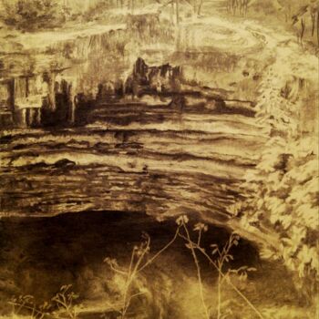 Drawing titled "Paysage 4" by Irina Cavat, Original Artwork, Charcoal Mounted on Other rigid panel