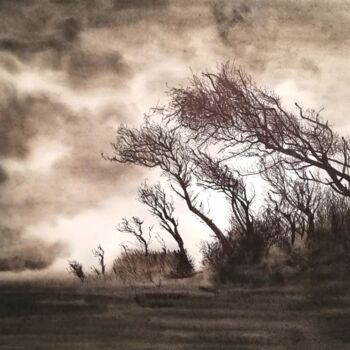 Drawing titled "Le vent du Nord" by Irina Cavat, Original Artwork, Ink Mounted on Other rigid panel