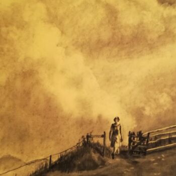 Drawing titled "Don't Turn Back" by Irina Cavat, Original Artwork, Charcoal Mounted on Other rigid panel