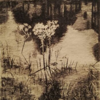 Drawing titled "Paysage 8" by Irina Cavat, Original Artwork, Charcoal Mounted on Other rigid panel