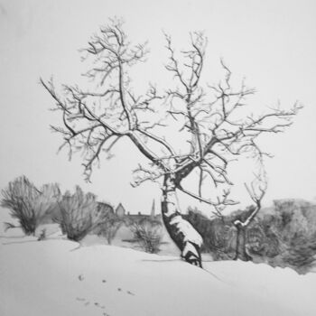 Drawing titled "Winter" by Irina Cavat, Original Artwork, Ink Mounted on Aluminium