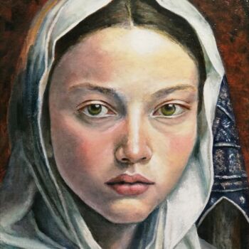 Painting titled "Elena" by Irina Cavat, Original Artwork, Oil Mounted on Cardboard