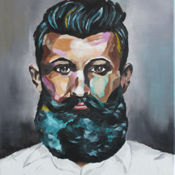 Malarstwo zatytułowany „Hipster portrait” autorstwa Irina Chernobay, Oryginalna praca, Olej Zamontowany na Drewniana rama no…