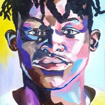 Painting titled "African guy" by Irina Chernobay, Original Artwork, Oil Mounted on Wood Stretcher frame