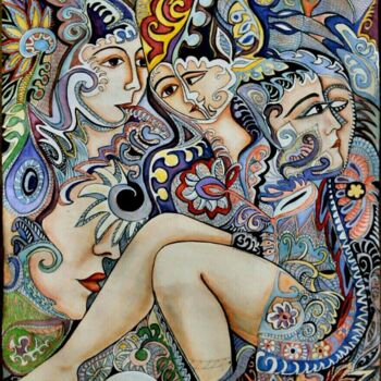 Painting titled "admirers" by Irina Chitashvili, Original Artwork