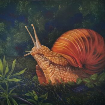 Schilderij getiteld "L'escargot en balade" door Irina Cote, Origineel Kunstwerk, Olie