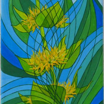 Painting titled "Gentiane jaune" by Irina Cote, Original Artwork, Acrylic
