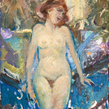 Peinture intitulée "Девушка на синем" par Irina Gerhardt, Œuvre d'art originale, Huile