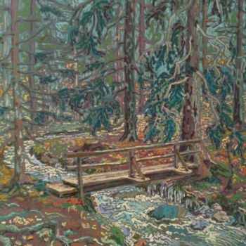 Pintura titulada "Le pont de la forêt…" por Irina Grigoriev-Vaschinkina, Obra de arte original, Pastel