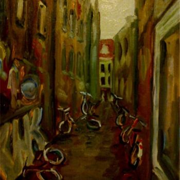 Painting titled "Amsterdam Rain" by Irina Gvozdetskaya, Original Artwork, Oil