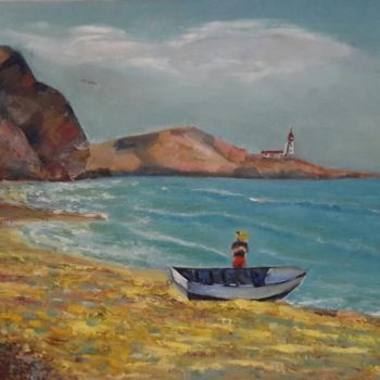 Painting titled "На рыбалке. Маяк." by Ora, Original Artwork, Oil