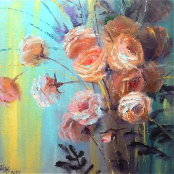 Pintura titulada "Розы в саду" por Irina Zhigalova, Obra de arte original, Oleo Montado en Otro panel rígido