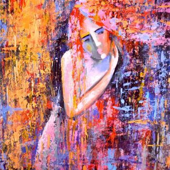 Картина под названием "Девушка с золотыми…" - Ирина Жигалова, Подлинное произведение искусства, Масло Установлен на Другая ж…