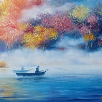Картина под названием "Рыбалка" - Ирина Корнилова, Подлинное произведение искусства, Масло Установлен на Деревянная рама для…