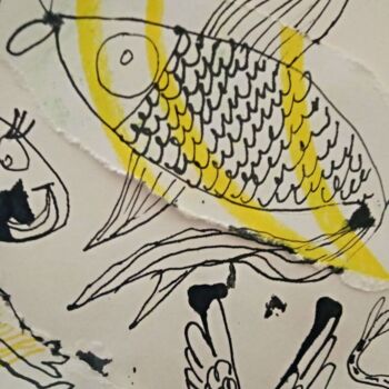 Картина под названием "Рыба" - Irina Kromm, Подлинное произведение искусства, Чернила Установлен на Деревянная панель
