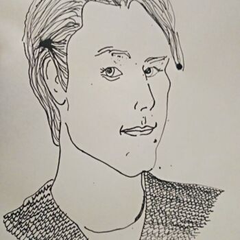 「Том Круз 2」というタイトルの絵画 Irina Krommによって, オリジナルのアートワーク, インク ウッドパネルにマウント