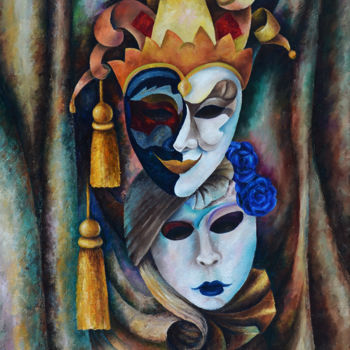 Painting titled "Masks" by Irina Laskin, Original Artwork, Oil