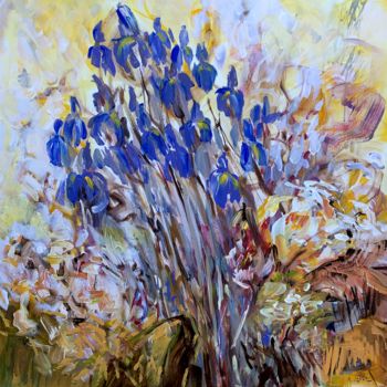 Schilderij getiteld "Garden irises" door Irina Laube, Origineel Kunstwerk, Acryl