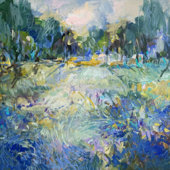 Картина под названием "Field of cornflowers" - Irina Laube, Подлинное произведение искусства, Акрил