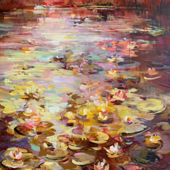 Peinture intitulée "At a pond" par Irina Laube, Œuvre d'art originale, Acrylique