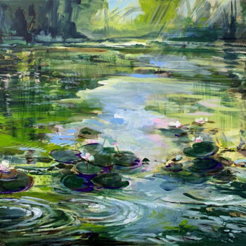 Painting titled "Summer pond" by Irina Laube, Original Artwork, Acrylic