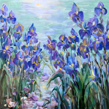 Картина под названием "Blue irises III" - Irina Laube, Подлинное произведение искусства, Акрил