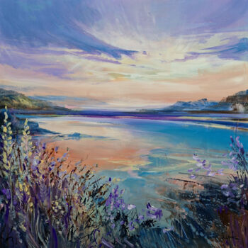 Картина под названием "Evening on the lake" - Irina Laube, Подлинное произведение искусства, Акрил
