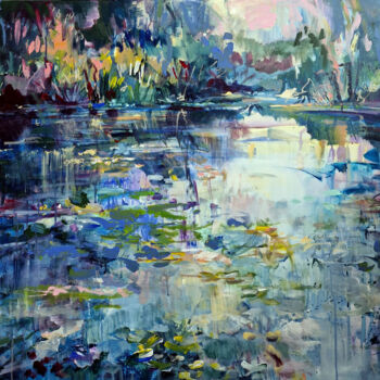 Painting titled "At the pond" by Irina Laube, Original Artwork, Acrylic