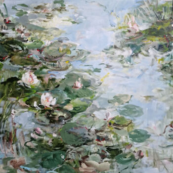 Schilderij getiteld "Water lily pond I" door Irina Laube, Origineel Kunstwerk, Acryl