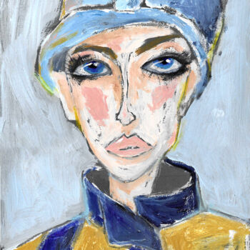 Рисунок под названием "Woman in blue hat,…" - Irina Matiash, Подлинное произведение искусства, Акрил