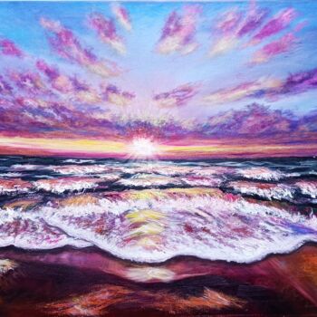 Painting titled "Burgundy sunset ove…" by Irina Minevich, Original Artwork, Oil