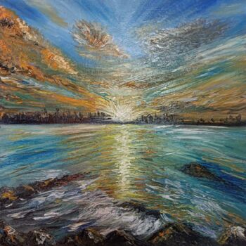 Pintura titulada "Sea sunset in Haiti" por Irina Minevich, Obra de arte original, Oleo