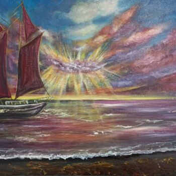 Painting titled "Tramonto cremisi co…" by Irina Minevich, Original Artwork, Oil