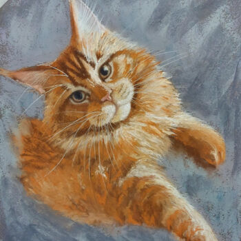 Картина под названием "Рыжий кот" - Irina Nikulina, Подлинное произведение искусства, Пастель
