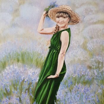 Картина под названием "Girl on a lavender…" - Irina Oleynik, Подлинное произведение искусства, Масло