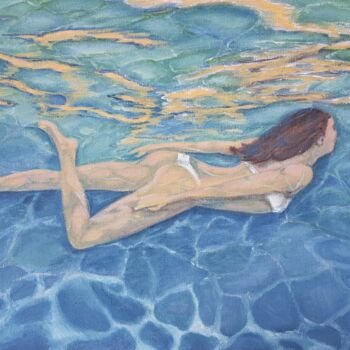 Painting titled "Girl in the sea, oc…" by Irina Oleynik, Original Artwork, Oil