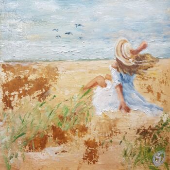 Painting titled "Girl in the field a…" by Irina Oleynik, Original Artwork, Oil