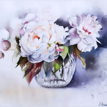 Painting titled "White flowers" by Irina Ponna, Original Artwork, Watercolor
