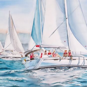 Peinture intitulée "On the yacht" par Irina Ponna, Œuvre d'art originale, Aquarelle
