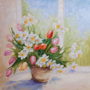 Картина под названием "Bouquet flowers tul…" - Ирина Прокофьева, Подлинное произведение искусства, Масло
